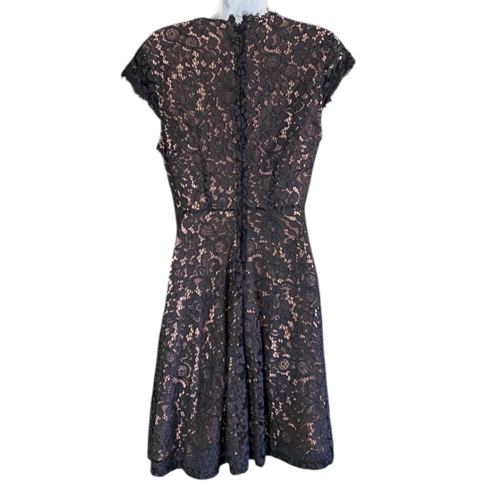 H&M Black Lace Fit & Flare Dress M Pink Lined Romantic Goth Coquette - Picture 11 of 14